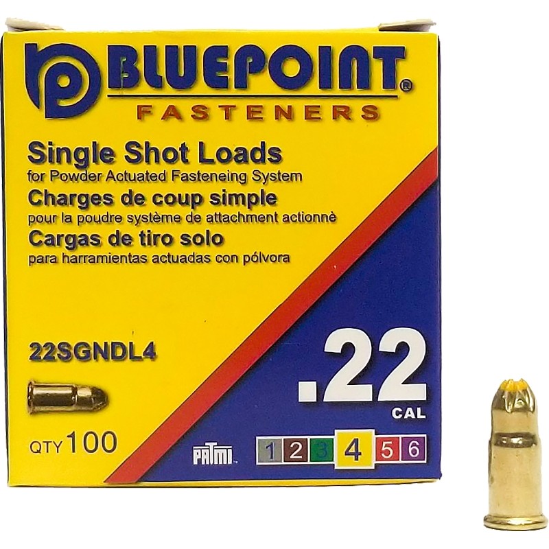 Blue Point Fasteners 22SGNDL4P Powder Load, 0.22 Caliber, Power Level: 4, Yellow Code, 5.6 mm Dia, 16 mm L (Pack of 10)