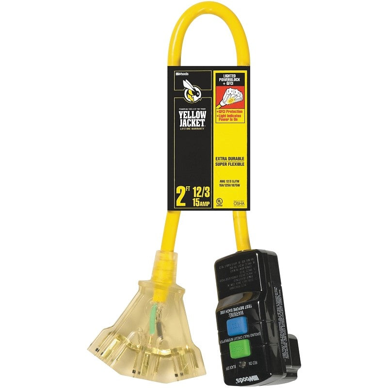 CCI 2814 Power Block, 2 ft Cable, Female, Male, 15 A, 125 V, Yellow