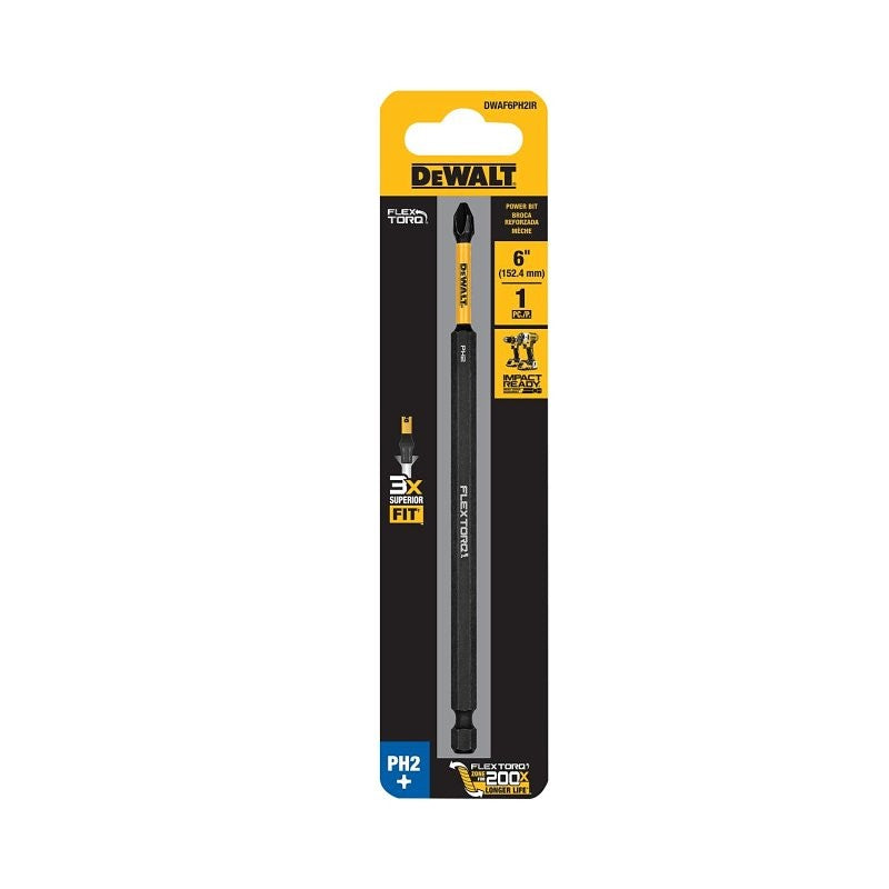 DEWALT DWAF6PH2IR Impact Screwdriving Bit, 1/4 in Drive, Phillips Drive, 1/4 in Shank, Hex Shank, 6 in L, Steel