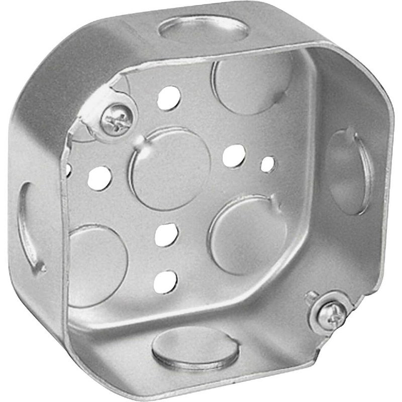 Southwire 24151-1/2-UPC Octagon Box, 4 in OAW, 4 in OAH, 5-Knockout, Steel Housing Material, Silver, Galvanized