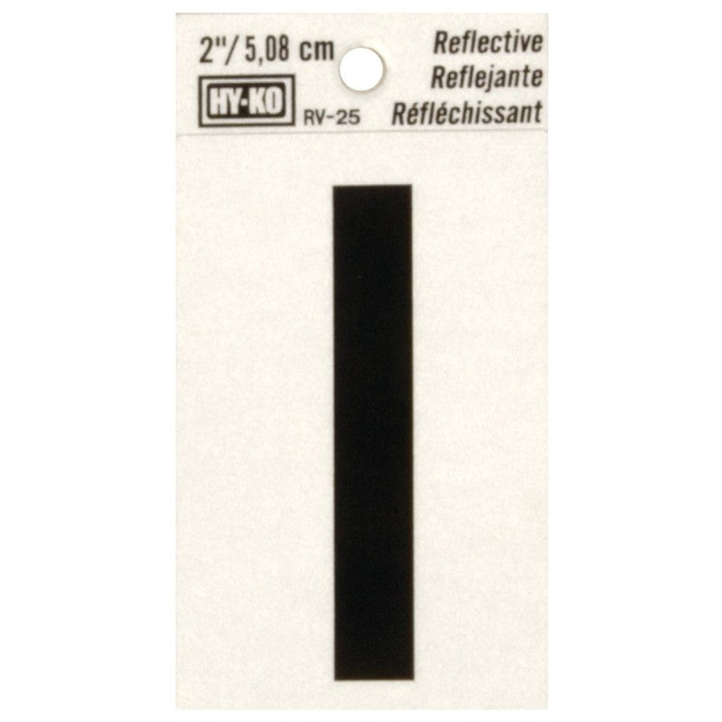Hy-Ko RV-25/I Reflective Letter, 1-1/2 in W x 3 in H Dimensions, Character: I, 2 in H Character, Black Character, Vinyl (Pack of 10)