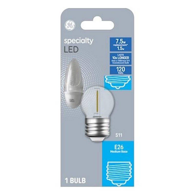 GE 93129012 LED Bulb, S11 Lamp, 7.5 W Equivalent, E26/24 Medium Lamp Base, Clear, Soft White Light (Pack of 4)