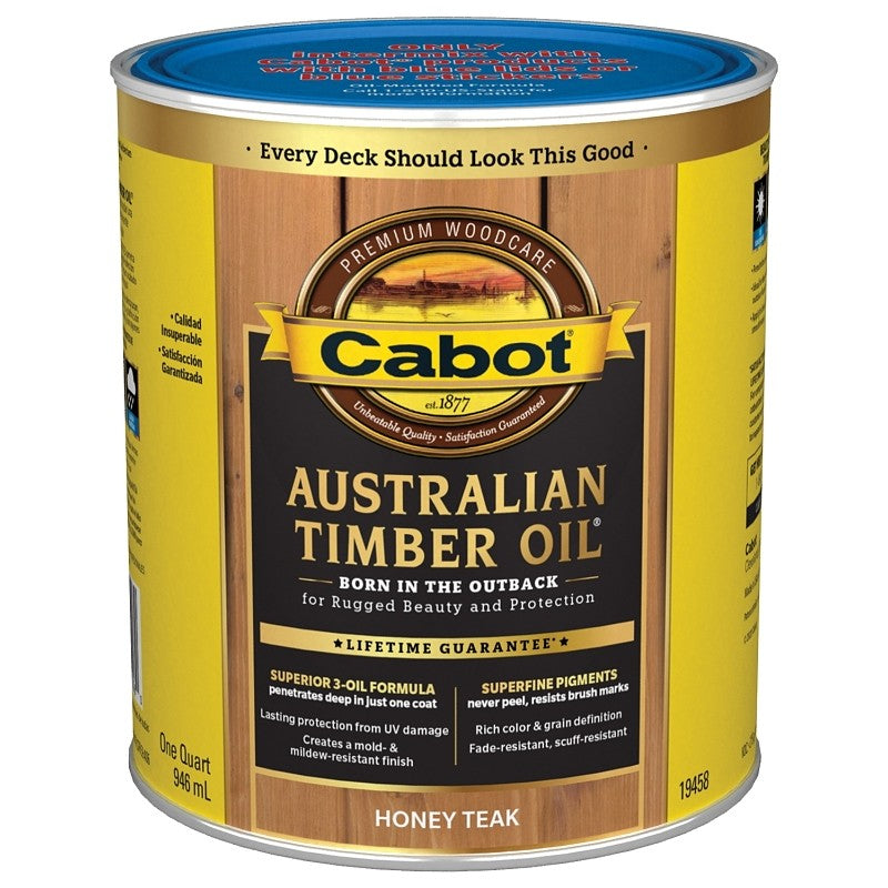 Cabot 140.0019458.005 Australian Timber Oil, Honey Teak, Liquid, 1 qt, Can