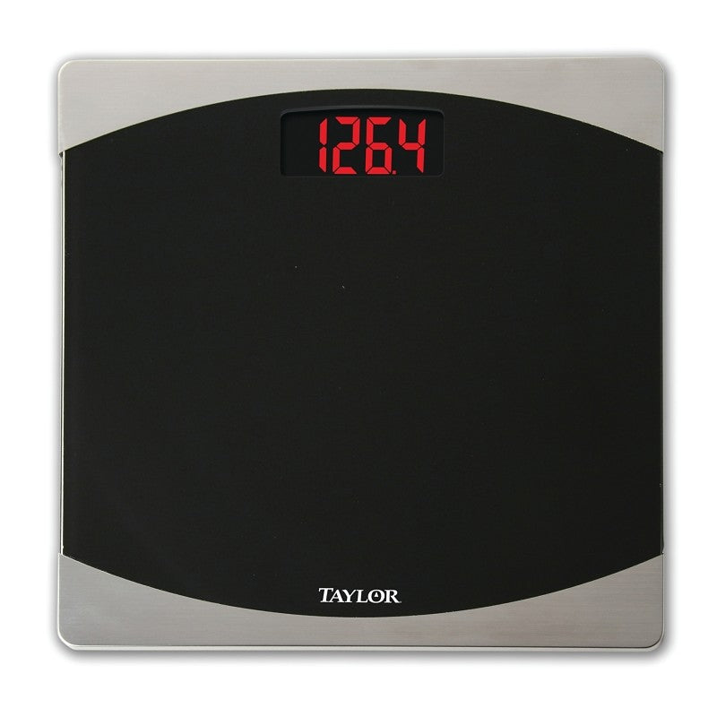 Taylor 7562 Bathroom Scale, 400 lb Capacity, LCD Display, Glass Housing Material, Black, 12 in OAW, 12 in OAD