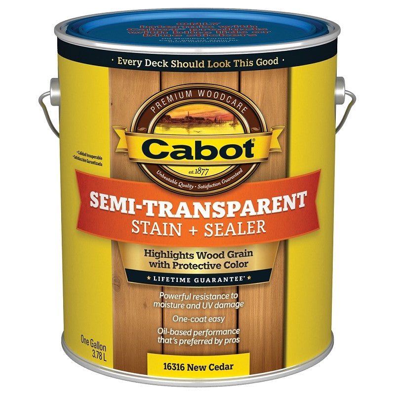 Cabot 16300 Series 140.0016316.007 Exterior Stain, Semi-Transparent, New Cedar, Liquid, 1 gal (Pack of 4)
