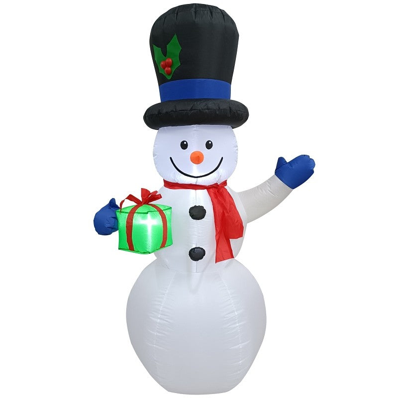 Hometown Holidays 90841 Christmas Inflatable Snowman w/Giftbox, 6 ft H, Nylon, White, Super LED Bulb