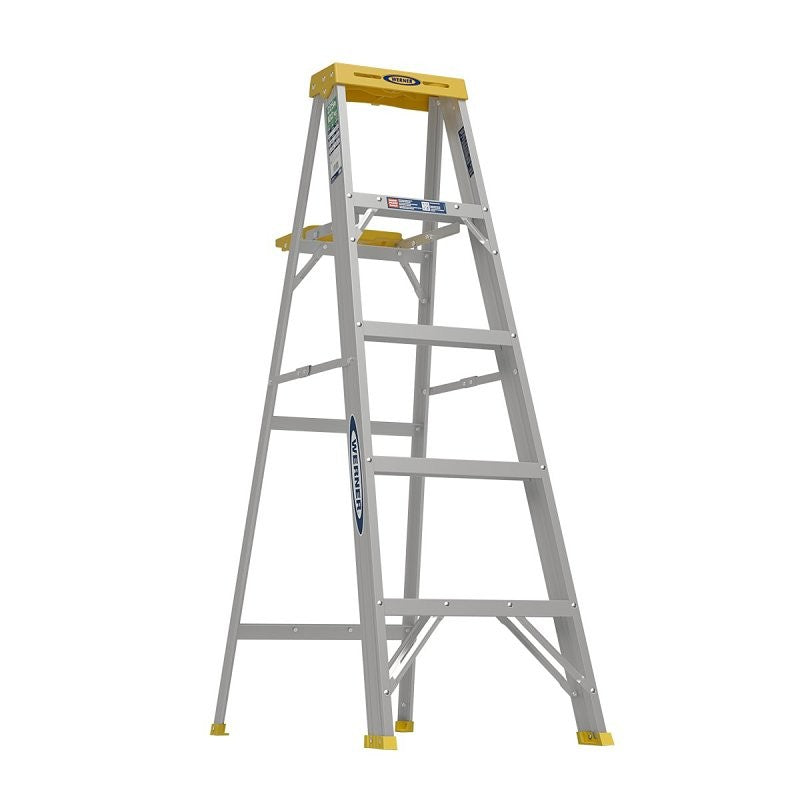 WERNER 355 Step Ladder, 5 ft, 4-Step, 225 lb, Type II Duty Rating, 3 in D Step, Aluminum, Green