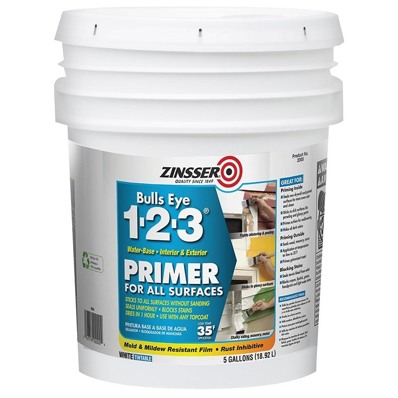 Zinsser 02000 Primer, 450 sq-ft/gal Coverage Area, White, 5 gal