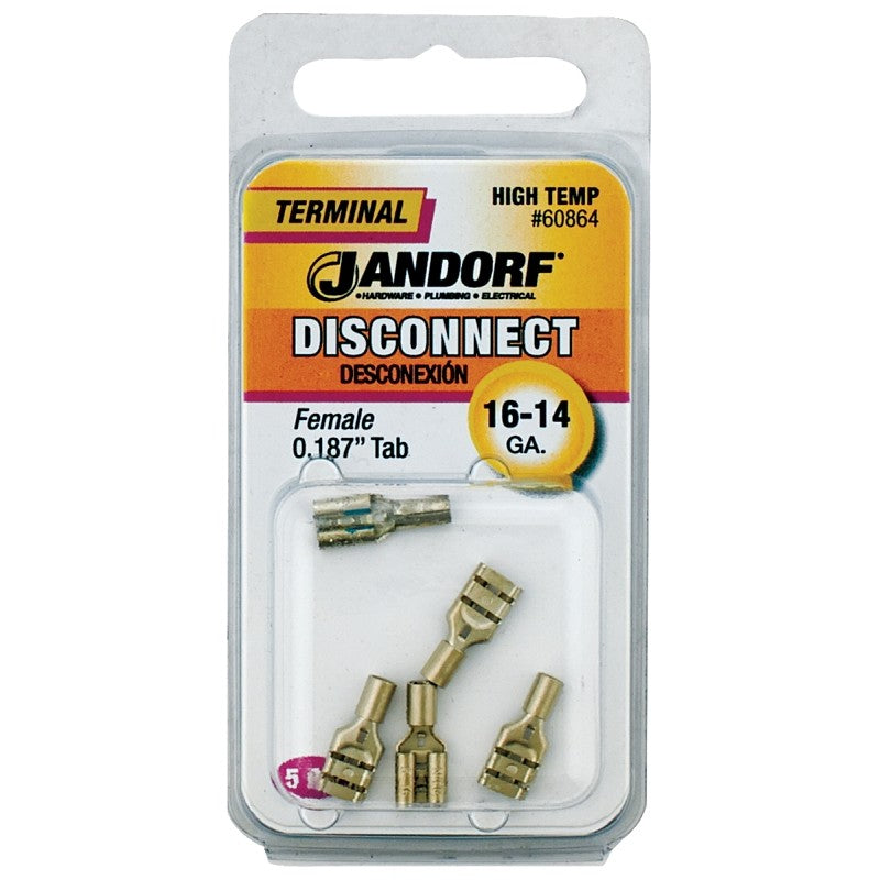 Jandorf 60864 Disconnect Terminal, 16 to 14 AWG Wire, Nickel, 5/PK