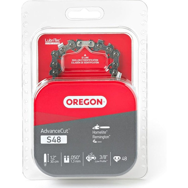 Oregon S48 Chainsaw Chain, 12 in L Bar, 0.05 Gauge, 3/8 in TPI/Pitch, 48-Link
