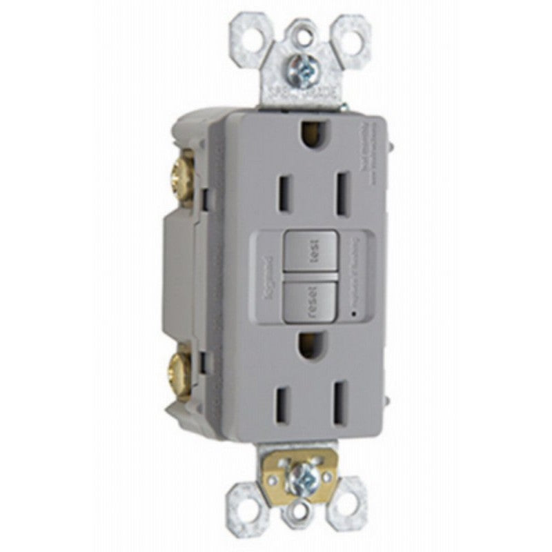 Legrand radiant 1597GRYCCD12 GFCI Duplex Receptacle, 125 V, 15 A, NEMA: NEMA 5-15R, Gray