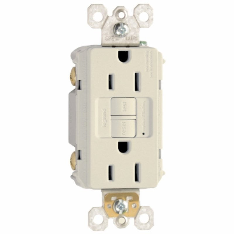 Pass & Seymour radiant Series 1597LA3PKCC4 GFCI Duplex Receptacle, Nylon, Light Almond, 2-Pole, 15 A, 125 VAC, 3-Wire