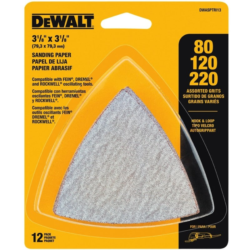 DEWALT DWASPTRI Sanding Paper, 3-3/4 in L, 80, 120, 220 Grit, Aluminum Oxide Abrasive