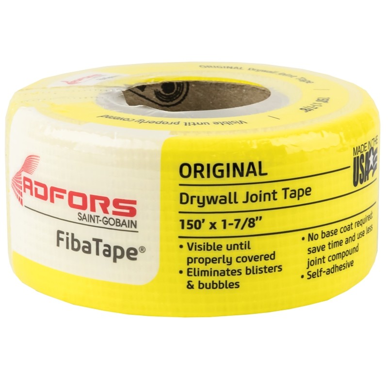 Adfors FibaTape FDW8659-U Standard Drywall Tape, 150 ft L, 1-7/8 in W, Yellow