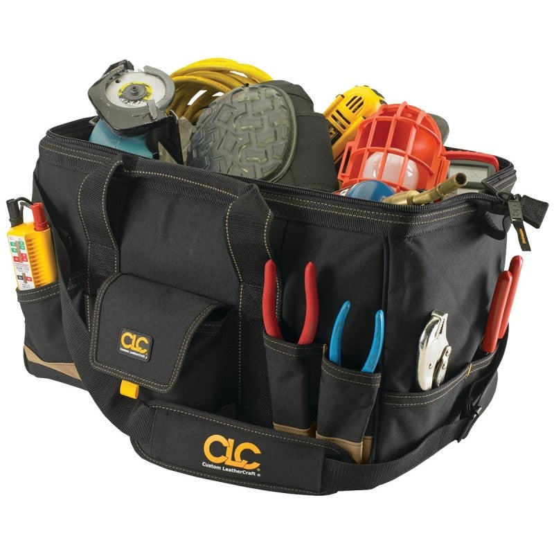 CLC Tool Works MEGAMOUTH Series 1163 Tote Bag, 11 in W, 12 in D, 18 in H, 25-Pocket, Polyester, Black