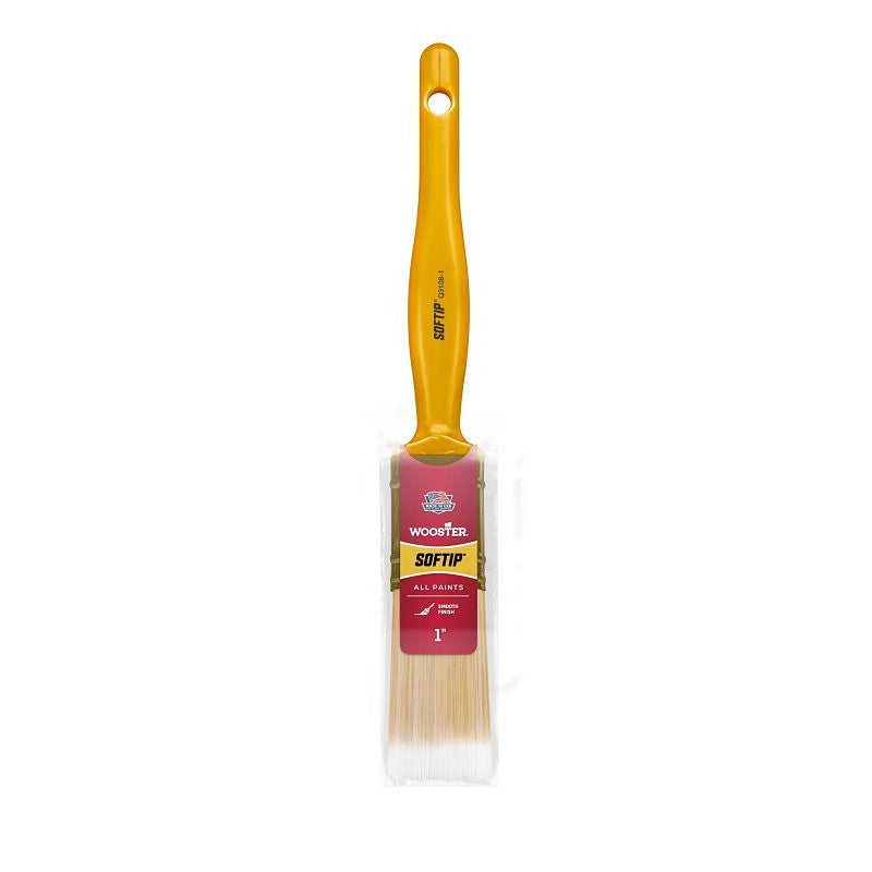 Wooster Q3108-1 Paint Brush, Pearl/White/Yellow, Plastic Handle, 1 in W, Flat Sash Brush, 2-3/16 in L Bristle