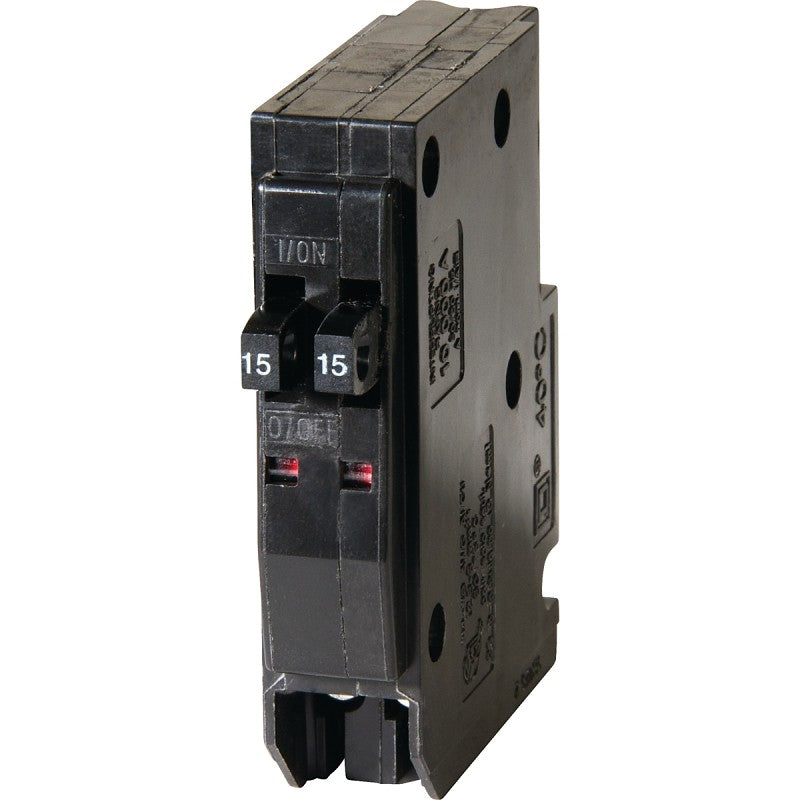 Square D QO QO1515CP Circuit Breaker, Mini, Tandem, 15 A, 1 -Pole, 120/240 V, Fixed Trip, Plug Mounting