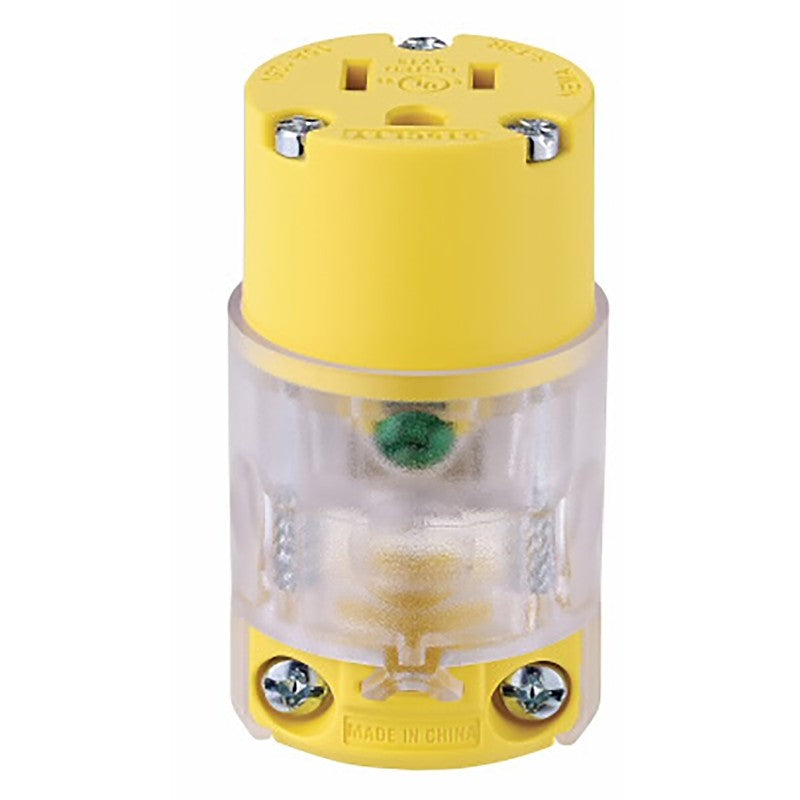 Eaton 515CLTY-F Lighted Connector, 2-Pole, 15 A, 125 VAC, Screw, NEMA: 5-20R, Yellow