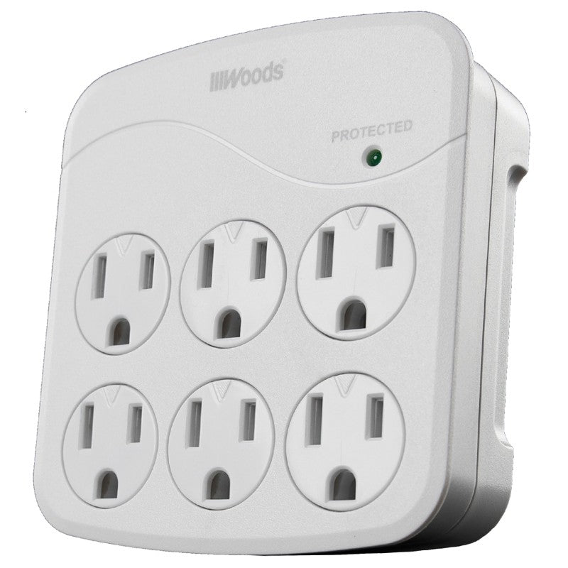 Woods 41076 Surge Protector, 120 VAC, 15 A, 6 -Outlet, 1440 J Energy, White