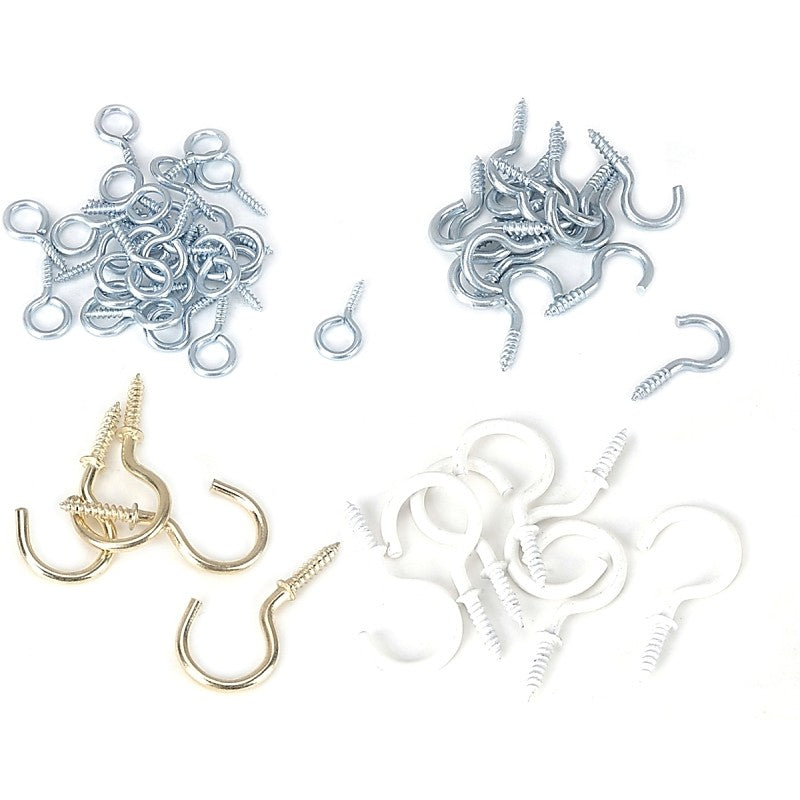 ProSource JL420023L Cup Hook Set, Steel, Polished Brass/White Powder-Coated/Zinc