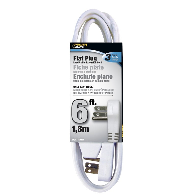 PowerZone OR930606 Extension Cord, 16 AWG Cable, 6 ft L, 125 V, White