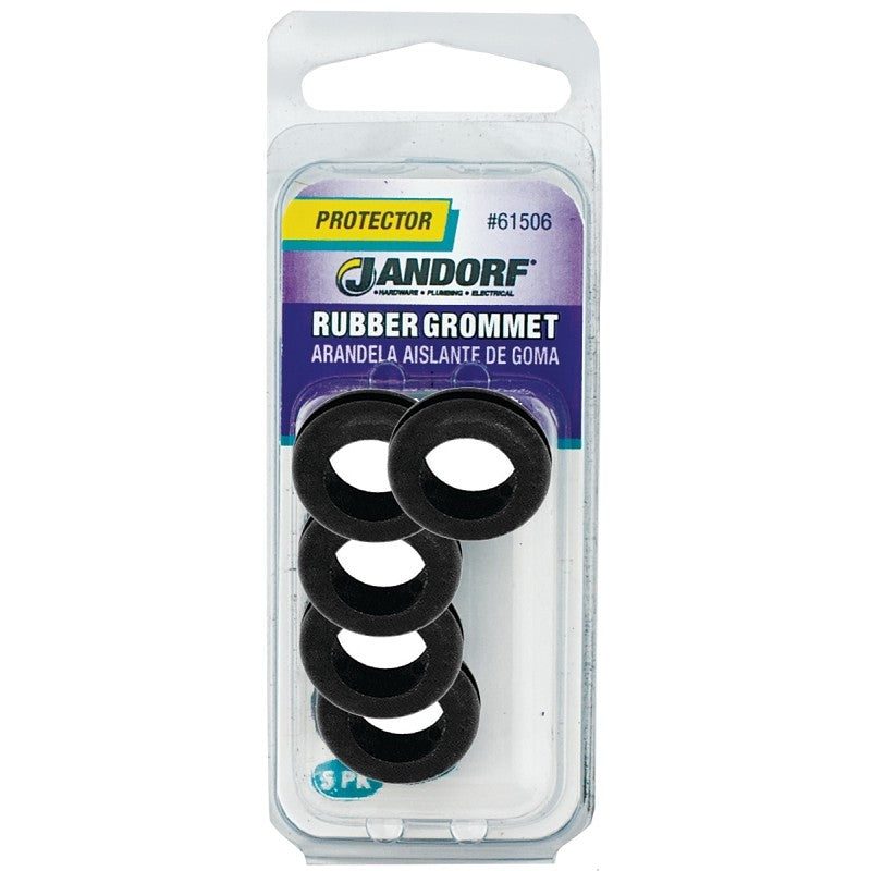 Jandorf 61506 Grommet, 7/16 in ID, 3/4 in OD, Rubber, Black, 1/4 in Thick Panel