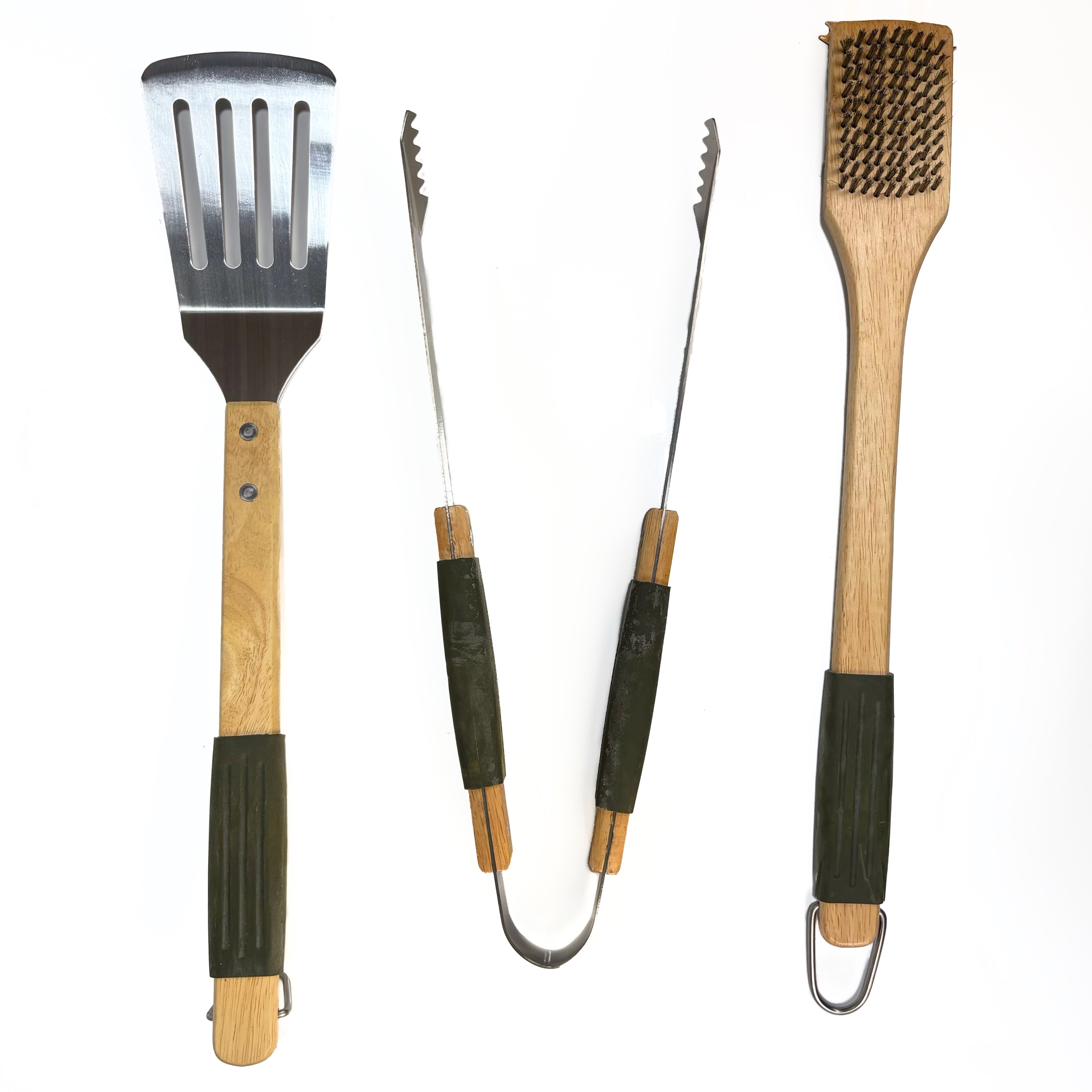3 Piece Stainless With Wood Grip Barbecue Tool Set