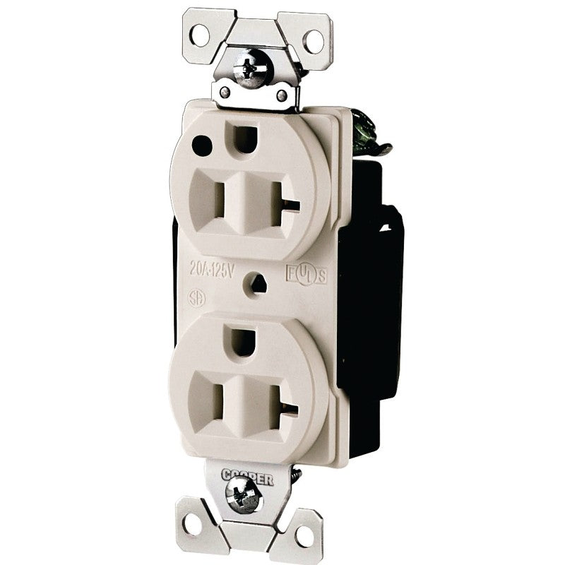 Eaton Wiring Devices AH8300W Duplex Receptacle, Brass, White, 2-Pole, 20 A, 125 V, Back, Side Wiring, NEMA: 5-20R