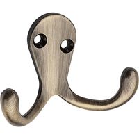 Double Prong Robe Hooks Antique Brass 2 Pack