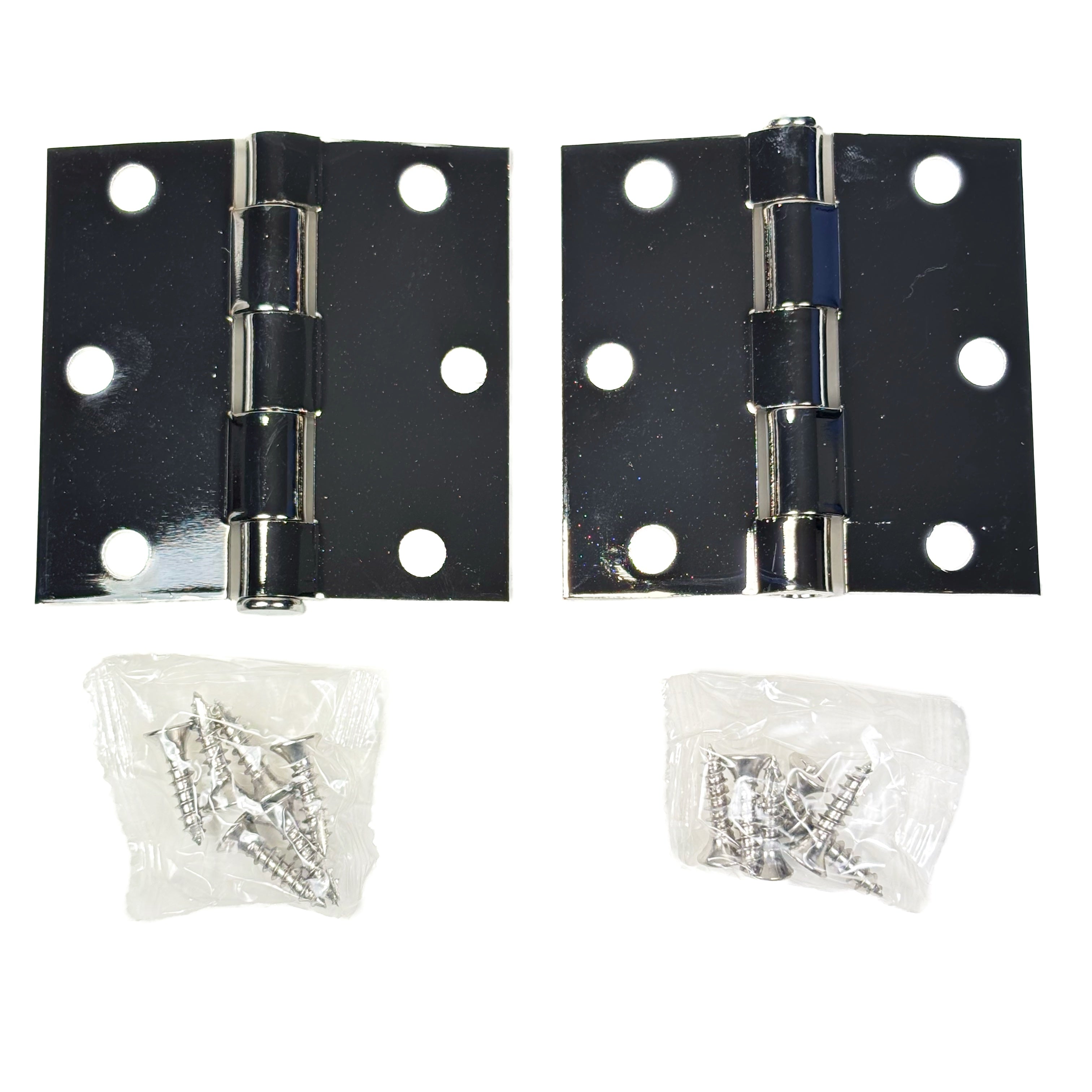 Door Hinges 3 Inch Square Corner Bright Polished Chrome 2 Pack