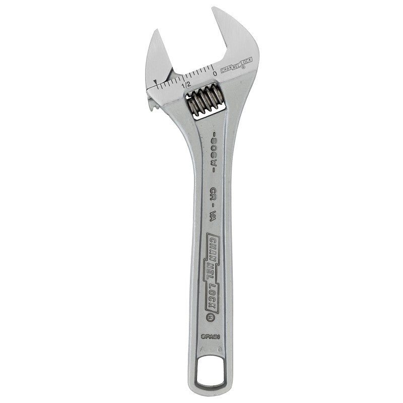 Channellock WIDEAZZ Series 806W Adjustable Wrench, 6-1/4 in OAL, 0.94 in Jaw, Steel, Chrome, Plain-Grip Handle
