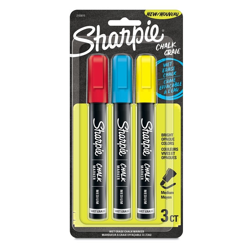 Sharpie 2103015 Chalk Marker, Bullet Lead/Tip, Medium Lead/Tip, Blue/Red/Yellow Lead/Tip