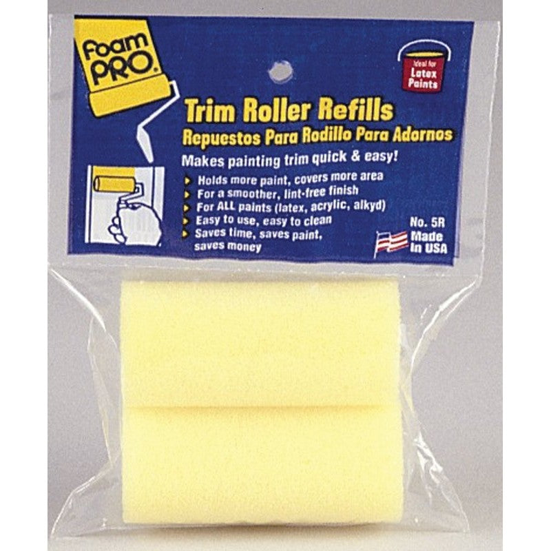 Foampro 5R Trim Roller Refill, 1-3/8 in Thick Nap, 3 in L, Foam Cover