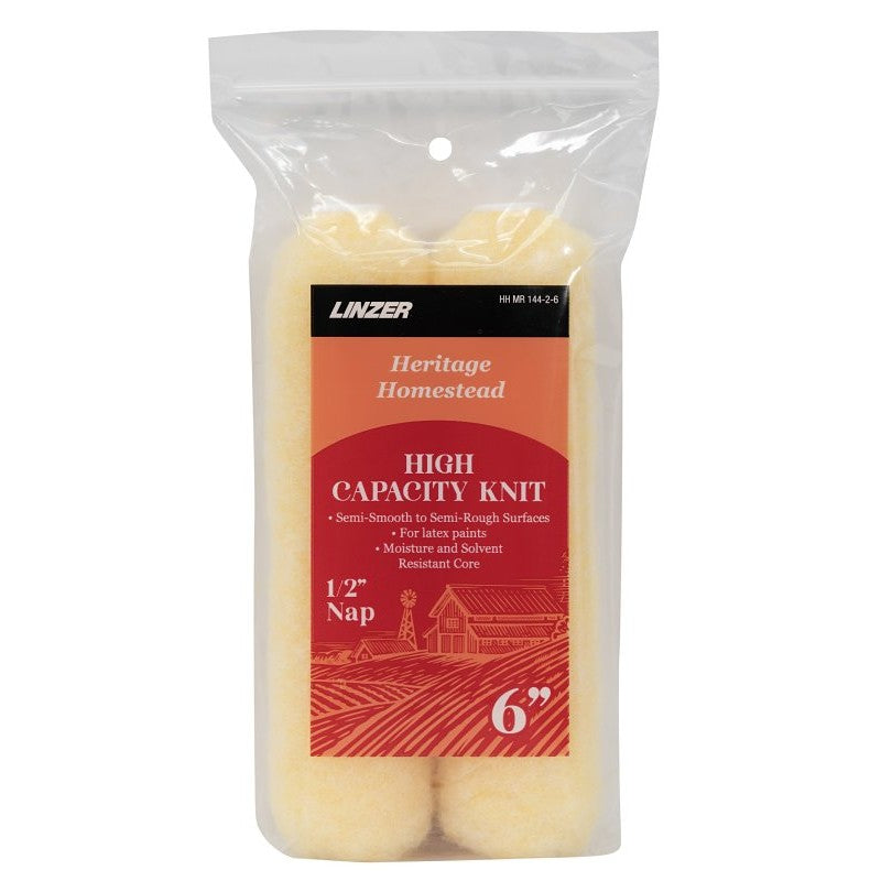 Linzer HH MR 144-2 0600 Roller Cover, 1/2 in Thick Nap, 6 in L, Synthetic Lambskin Cover, Yellow