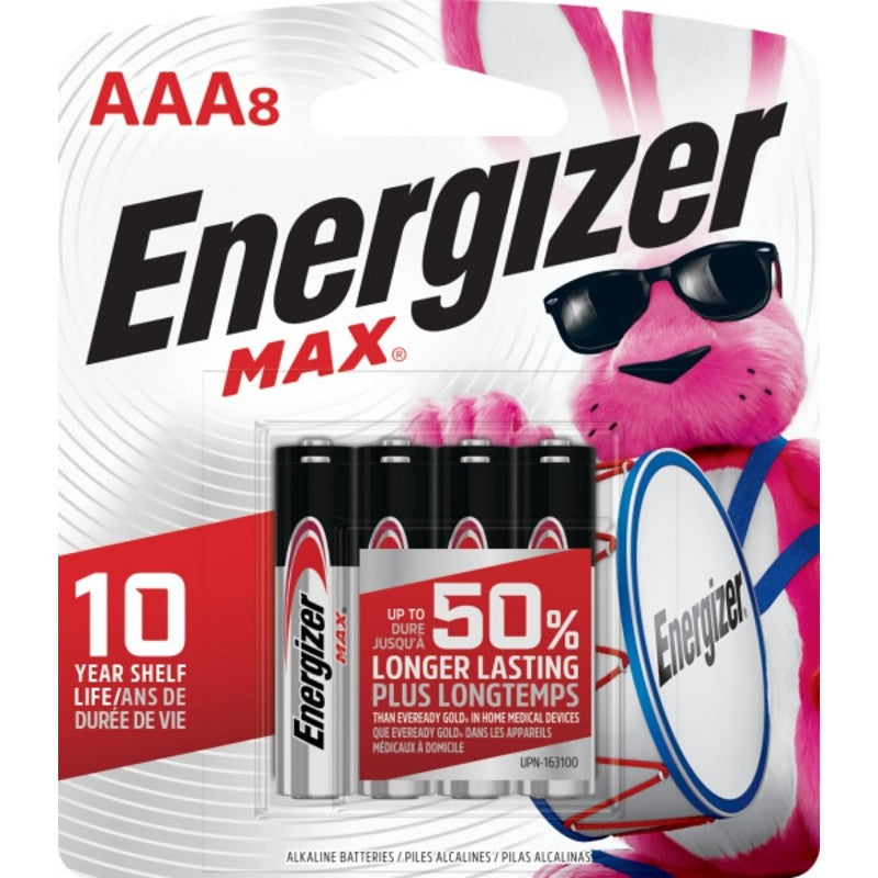 Energizer E92MP-8 Battery, 1.5 V Battery, 1250 mAh, AAA Battery, Manganese Dioxide, Zinc, Rechargeable: No, 8/PK