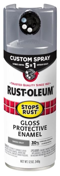 Rust-Oleum 376897 5-In-1 Enamel Paint, Gloss, Smoke Gray, 12 oz, Aerosol Can