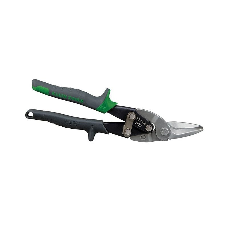 Klein Tools 1201R Aviation Snip, 10.063 in OAL, 1-1/2 in L Cut, Right, Straight Cut, Steel Blade, Green Handle