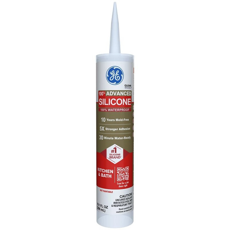 GE Advanced Silicone 2 2812562 Kitchen & Bath Sealant, Clear, 24 hr Curing, 10.1 fl-oz Cartridge (Pack of 12)