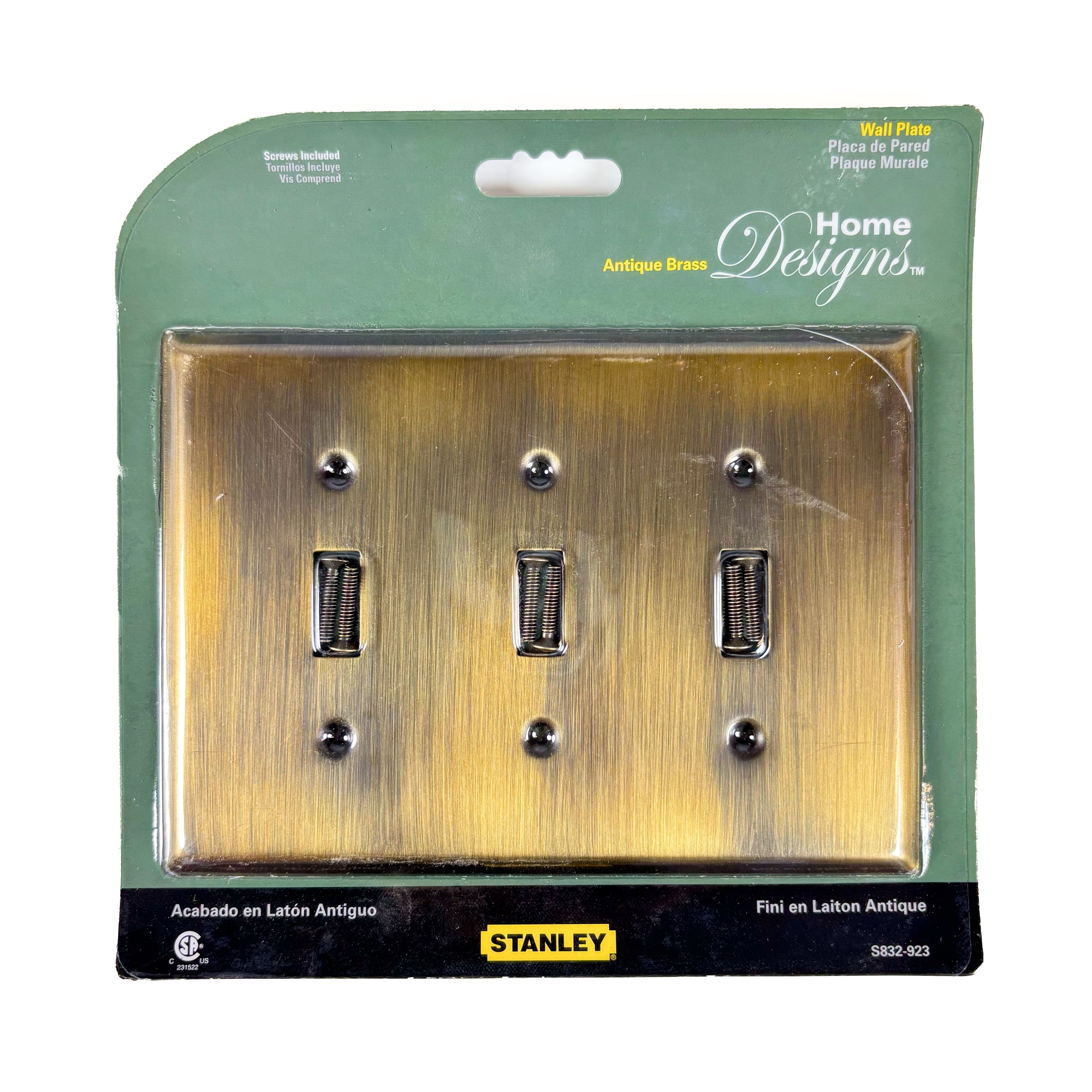 Basic Triple Switch Wall Plate Antique Brass