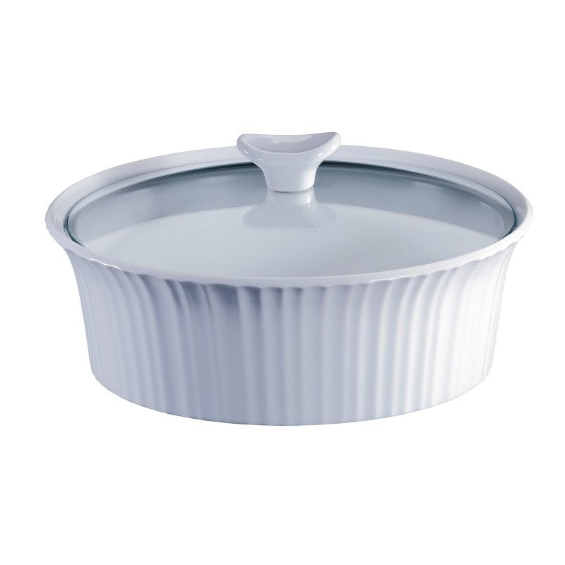 Corningware 1105930 Casserole Dish with Lid, 2.5 qt, Stoneware, French White (Pack of 2)