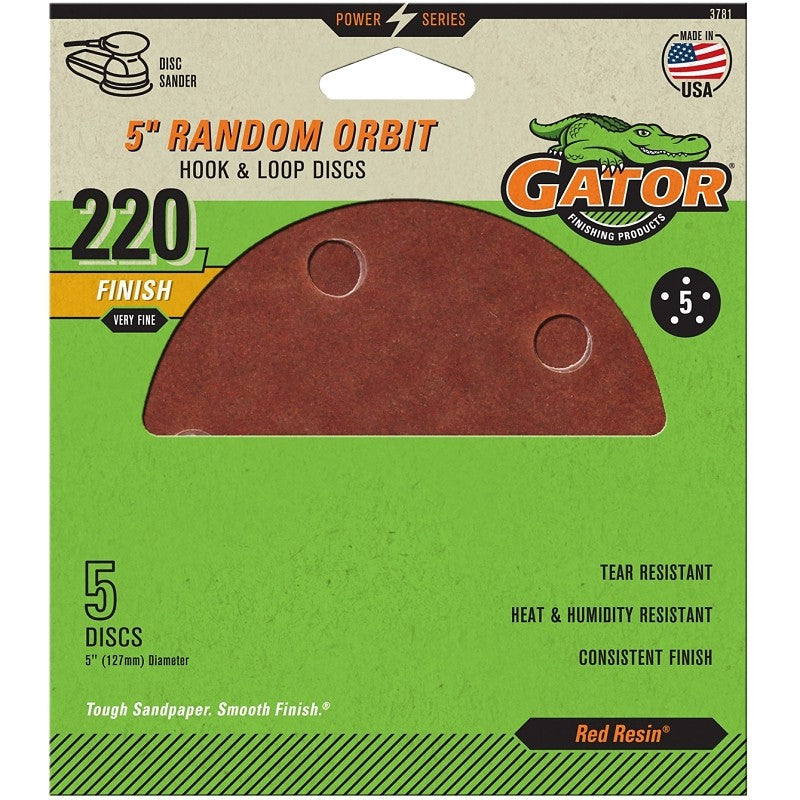 Gator 3781 Sanding Disc, 220 Grit, Extra Fine, Aluminum Oxide Abrasive, Vented, 5 in Dia