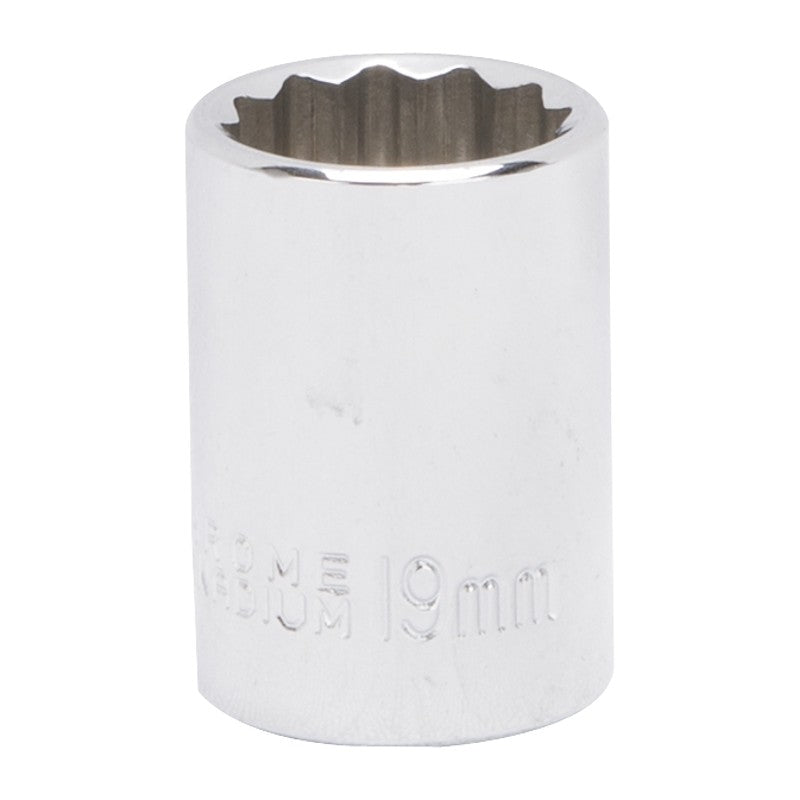 Vulcan MT6530224 Drive Socket, 19 mm Socket, 1/2 in Drive, 12-Point, Chrome Vanadium Steel, Chrome