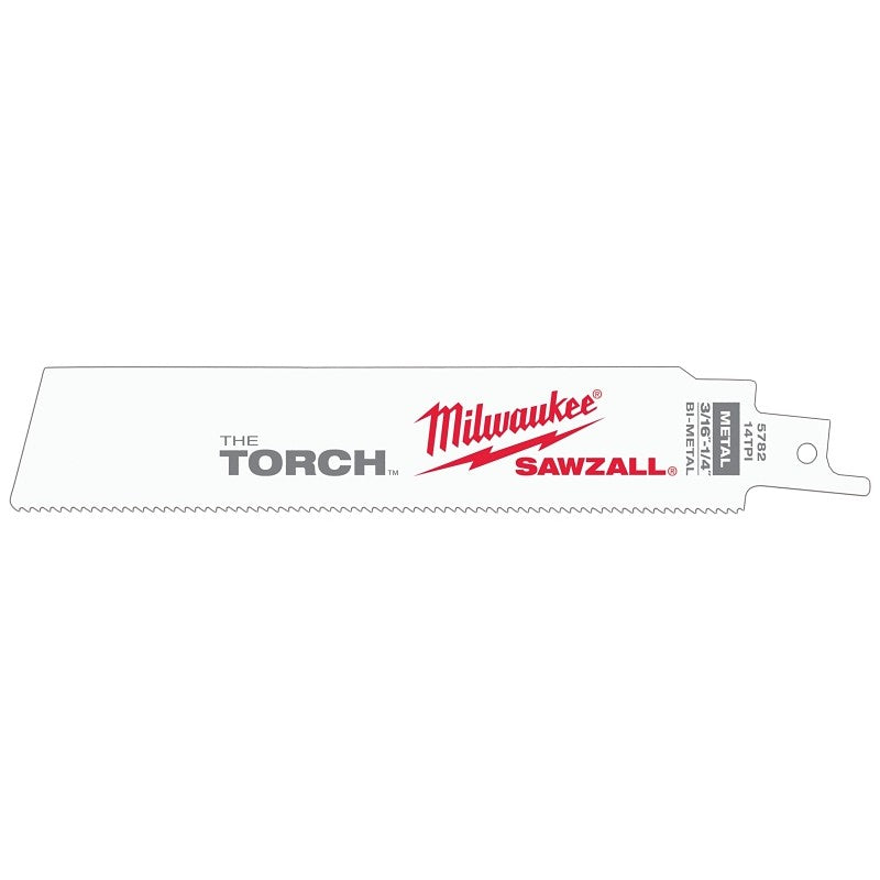 Milwaukee TORCH 48-01-2782 Reciprocating Saw Blade, 1 in W, 6 in L, 14 TPI, Bi-Metal Cutting Edge