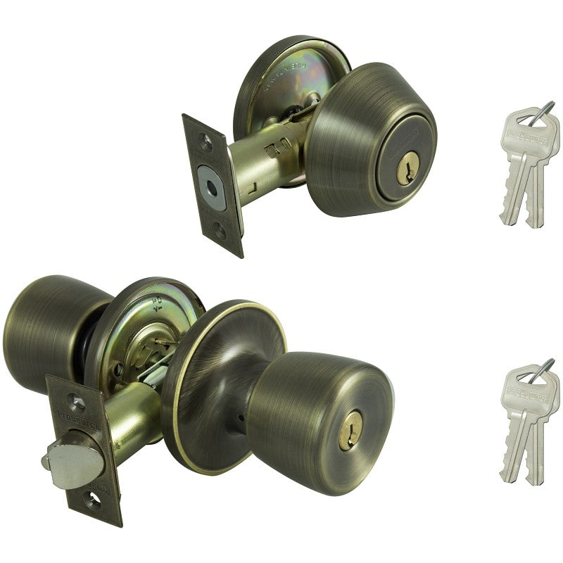 ProSource BS8B1-PS Deadbolt and Entry Lockset, Turnbutton Lock, Tulip Design, Antique Brass, 3 Grade, Brass (Pack of 2)