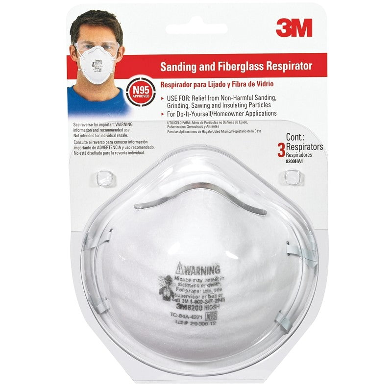 3M 8200H3-DC Respirator, One-Size Mask, N95 Filter Class, 95 % Filter Efficiency, White