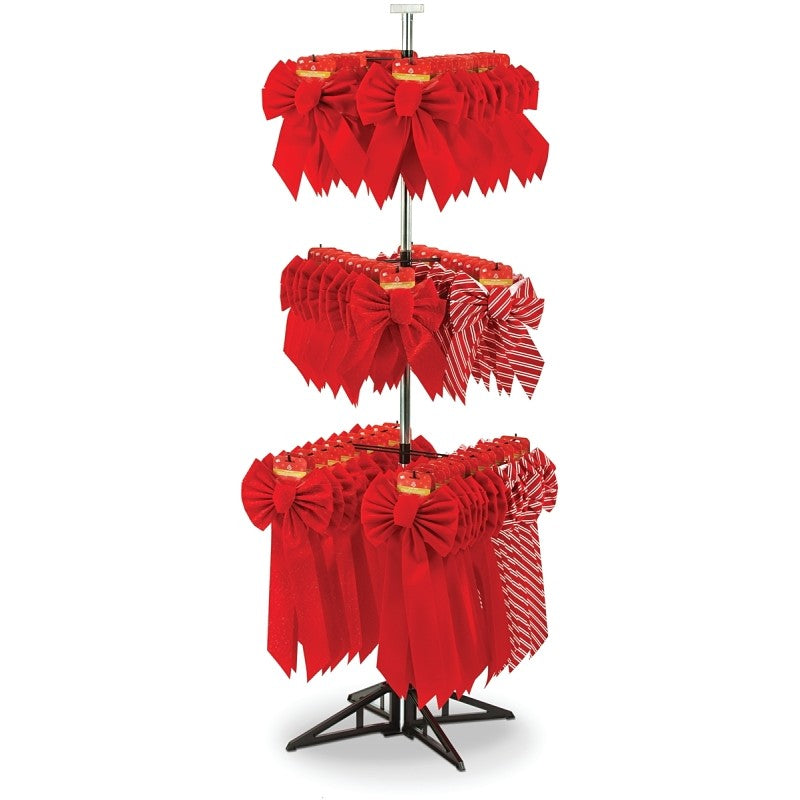 Holidaytrims 7428 Gift Bow Assortment with Rack, Velvet, Candy Cane Stripe/Red with Glitter/Red