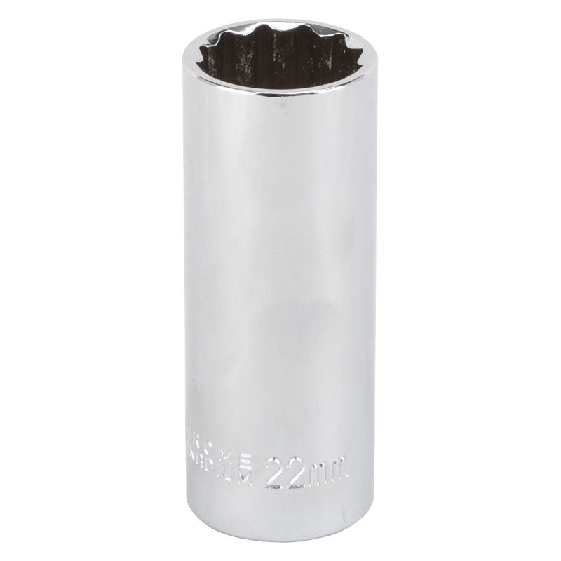 Vulcan MT6528983 Drive Socket, 22 mm Socket, 1/2 in Drive, 12-Point, Chrome Vanadium Steel, Chrome (POS)