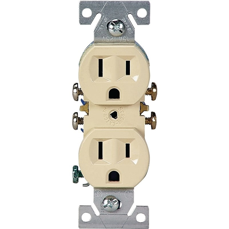 Eaton Wiring Devices 270V/10 Duplex Receptacle, PVC, Ivory, 2-Pole, 3-Wire, 125 V, Push-in, Side Wiring, NEMA: 5-15R