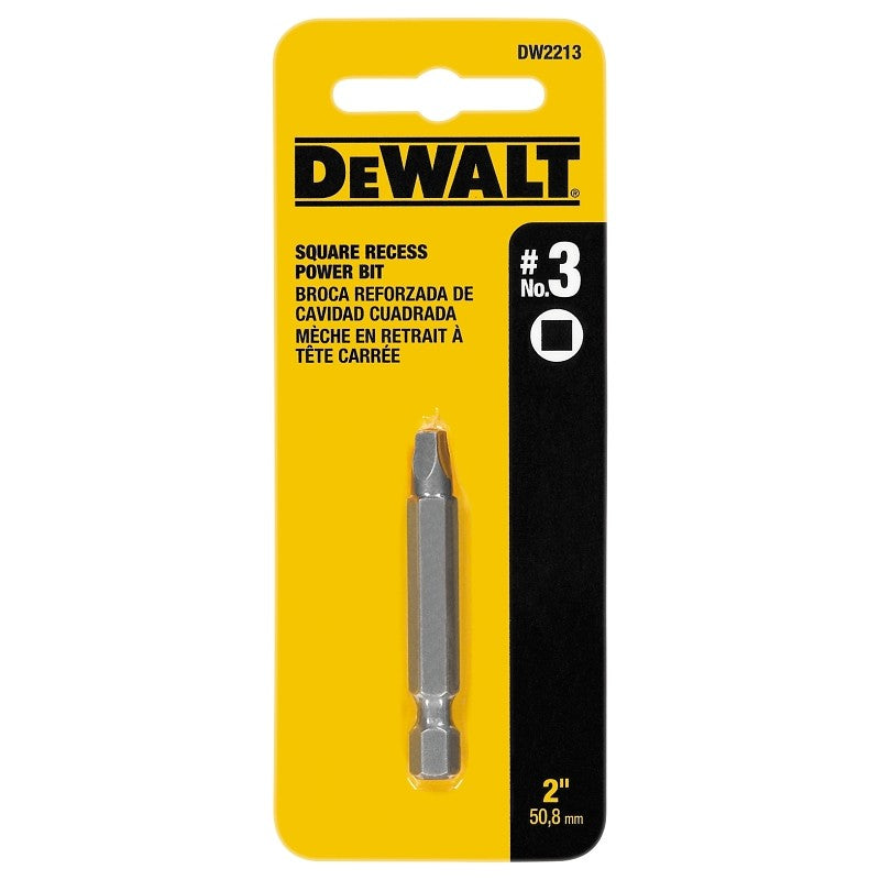 DEWALT DW2213 Power Bit, #3 Drive, Square Recess Drive, 1/4 in Shank, Hex Shank, 2 in L, Steel