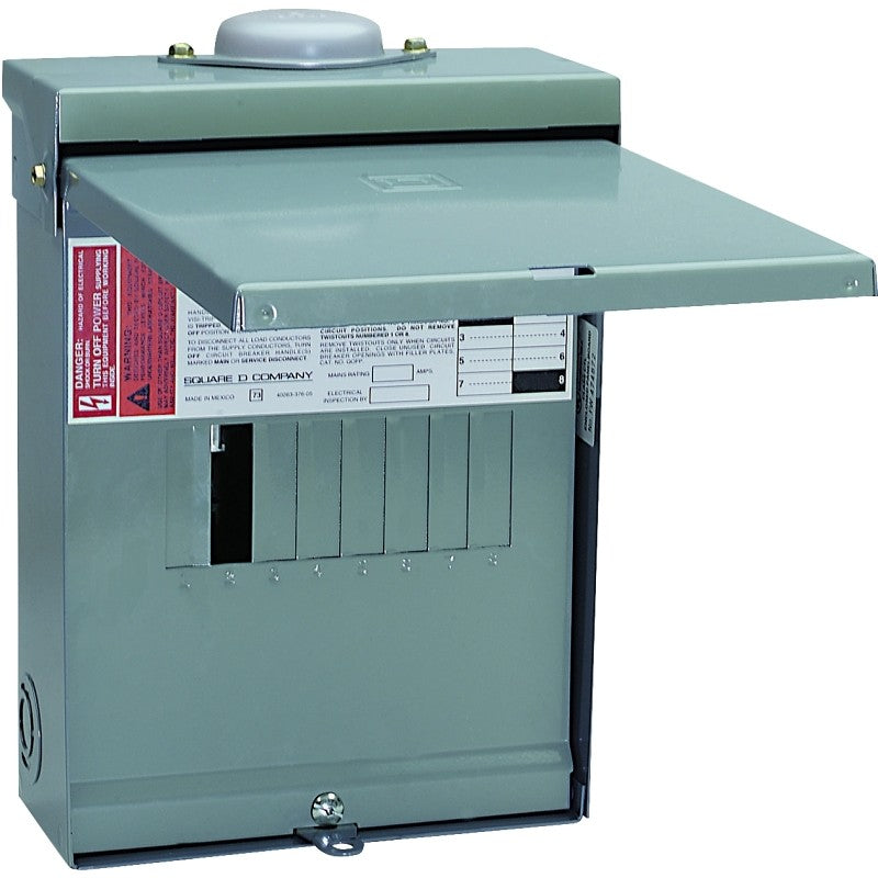 Square D QO QO612L100RBCP Load Center, 100 A, 6 -Space, 12 -Circuit, Main Lug, NEMA 3R Enclosure, Plug Mounting